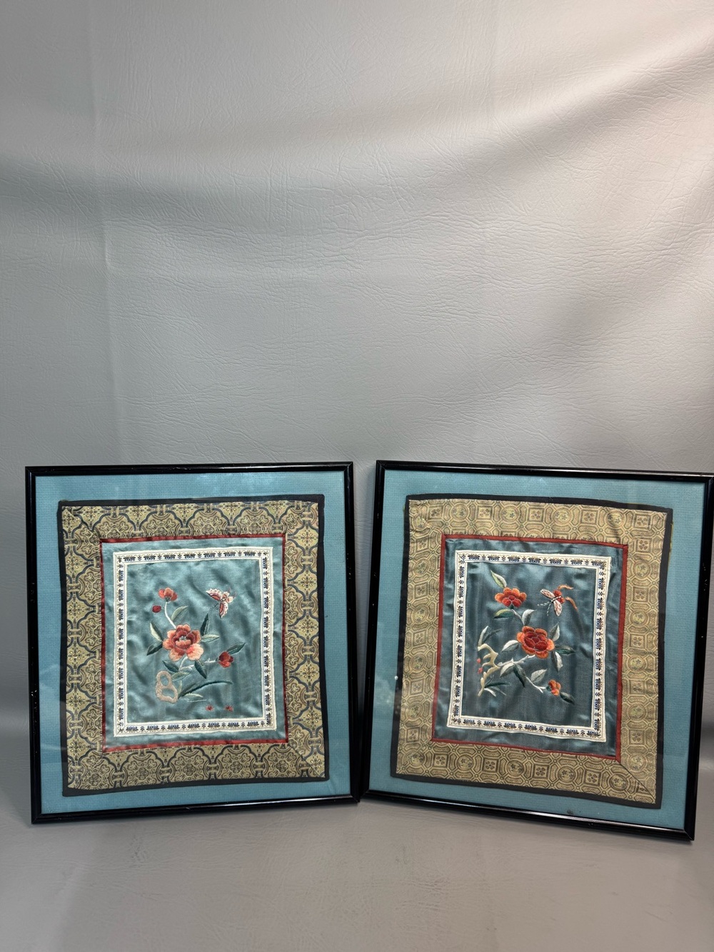 Vintage Set Chinese Silk Embroidery Butterfly Flowers Wall Hanging Picture Decor